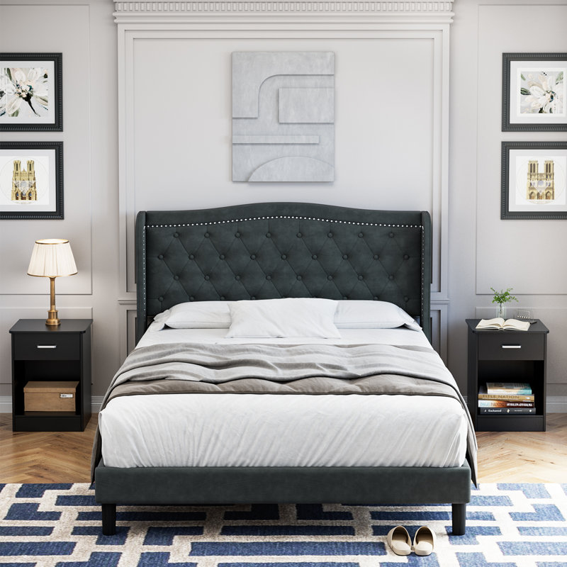 Willa Arlo Interiors Lyndhur 45.3 H Tufted Velvet Upholstered Low Profile Standard Bed Platform Bed Frame Reviews Wayfair